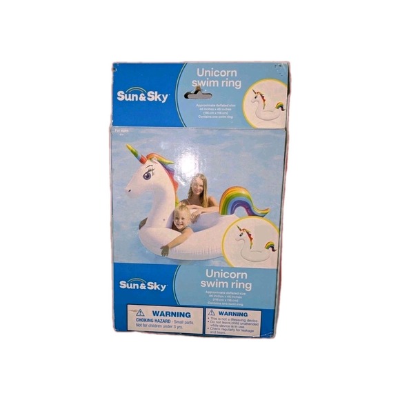 Giant Unicorn Pool Float 46" Inflatable Swim Ring Tube Sun & Sky Summer Beach - Picture 3 of 4